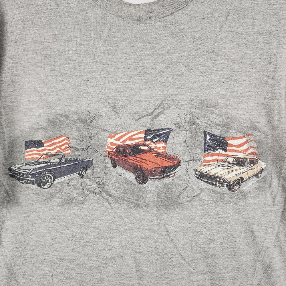 Outdoor Life Shirt Mens Large Gray Classic Muscle Car American Flag Graphic Logo
